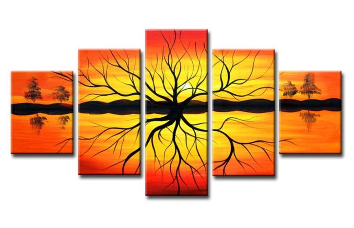 5 Luik Canvas Schilderij * Abstract Bomen 80x160cm, Antiek en Kunst, Kunst | Schilderijen | Modern, Ophalen of Verzenden