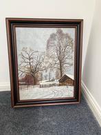 Klassiek schilderij: Winterlandschap in lijst, 61,5x51,5cm, Ophalen of Verzenden