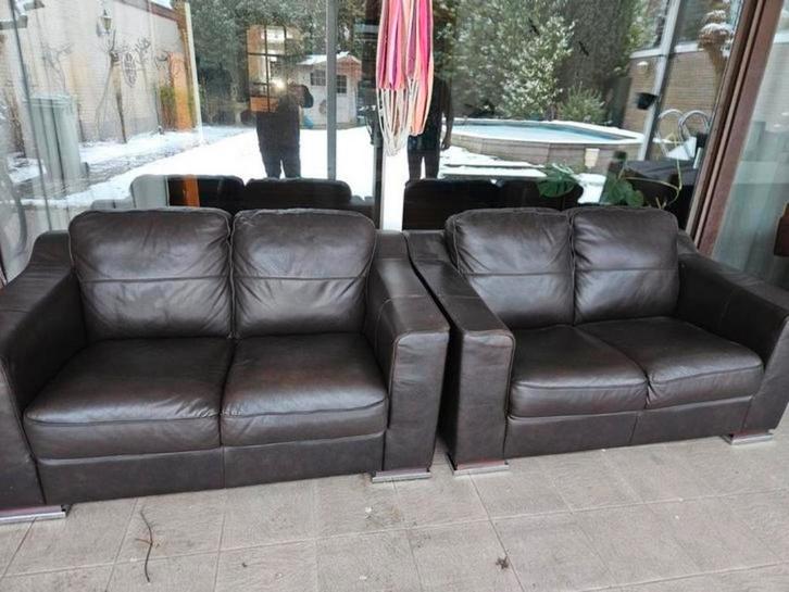 Mooie Echt Leren Bankstel - Twee Zitplaatsen, Huis en Inrichting, Banken | Bankstellen, Gebruikt, Rechte bank, Tweepersoons, 150 tot 200 cm