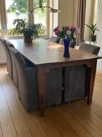 Nette eethoek met 6 fauteuils op wieltjes, Huis en Inrichting, Ophalen, Zo goed als nieuw, Landelijk, 6 tot 8 stoelen