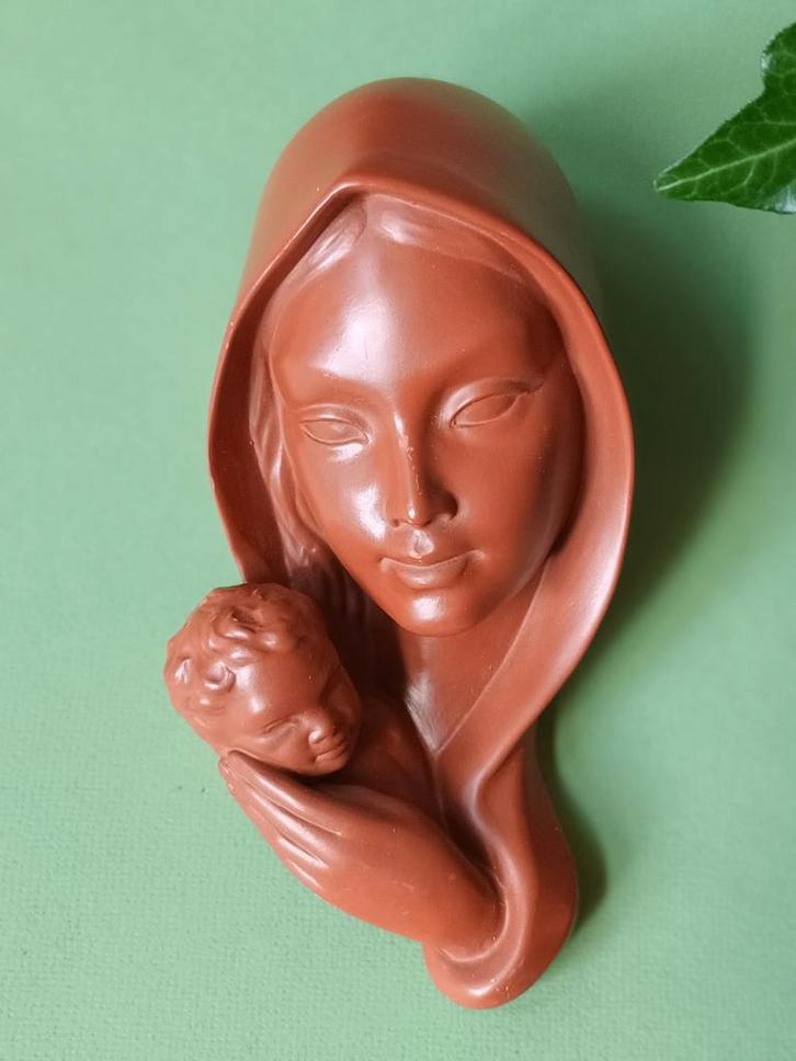 Terracotta Madonna met Kind Wanddecoratie, Antiek en Kunst, Antiek | Religie, Ophalen of Verzenden