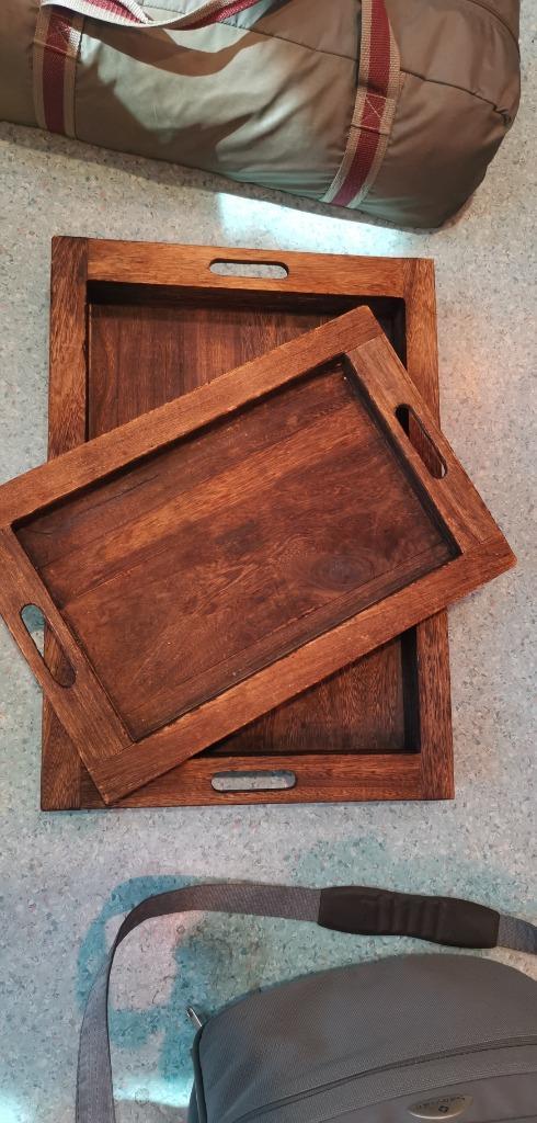 Set van 2 houten design-dienbladen, Huis en Inrichting, Woonaccessoires | Dienbladen, Gebruikt, Hout, Rechthoekig, Ophalen