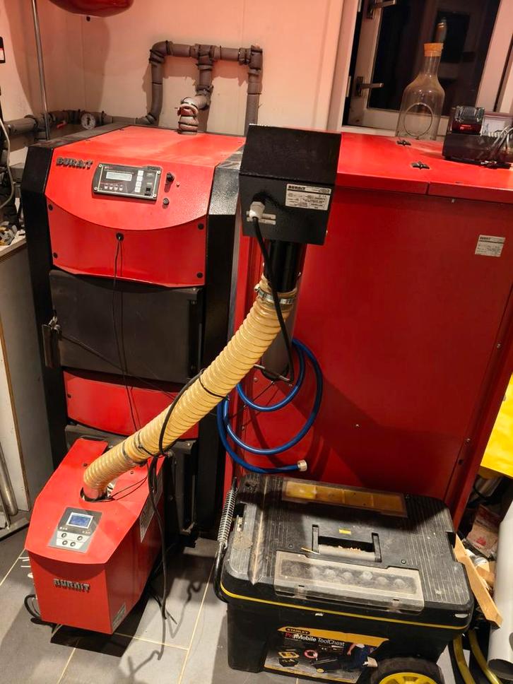 BURNiT 25kw Pelletketel/Houtverbrander met warmtecollectoren, Huis en Inrichting, Kachels, Gebruikt, Vrijstaand, Houtkachel, Overige brandstoffen