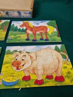 Houten puzzels in kistje , vintage vier puzzels, Ophalen of Verzenden