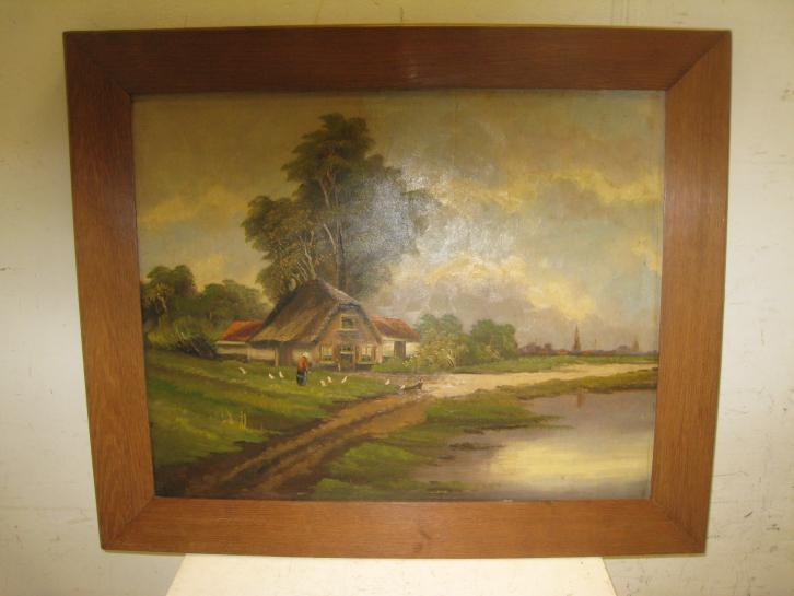 Mooi schilderij van A, van Schaik, buitenleven, 79x66, Antiek en Kunst, Kunst | Schilderijen | Abstract