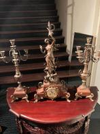 Set voor openhaard: Antieke klok met 2 kandelaars, Antiek en Kunst, Antiek | Klokken, Ophalen