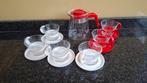Vintage kinder glazen servies rood met wit van Melitta, Gebruikt, Ophalen of Verzenden, Glas, Effen