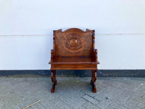 Eikenhouten Klep Bankje, Antiek en Kunst, Antiek | Meubels | Stoelen en Banken, Ophalen of Verzenden