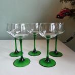 Vintage Luminarc France wijnglazen met groene voet, Antiek en Kunst, Antiek | Glas en Kristal, Ophalen of Verzenden