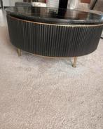 Zwarte marmeren salontafel met gouden accenten, Huis en Inrichting, Tafels | Salontafels, Rond, Zo goed als nieuw, Metaal, Minder dan 50 cm