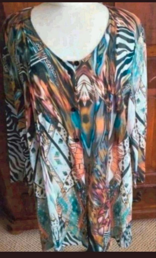 Mooie kleurrijke viscose blouse Sempre Piu by Chalou 54, Kleding | Dames, Grote Maten, Zo goed als nieuw, Blouse of Tuniek, Overige kleuren