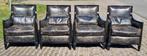 4 stoere fauteuils zwart vintage leer + BEZORGING GRATIS, Huis en Inrichting, Fauteuils, Gebruikt, ., Chesterfield, Ophalen of Verzenden