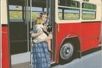 ONDERWEG MOEDER EN KIND STAPPEN UIT BUS GOUACHE IDA BUSCH, Verzamelen, Ophalen of Verzenden, 1980 tot heden, Ongelopen, Voertuig