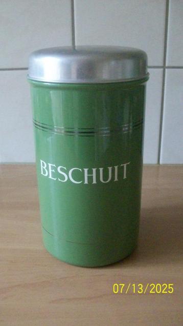 Emaille beschuitbus, reseda groen beschikbaar voor biedingen