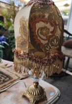 Vintage lampenkap klemkapje met franjes – retro bloemenprint, Bruin, Rond, Ophalen of Verzenden, Zo goed als nieuw