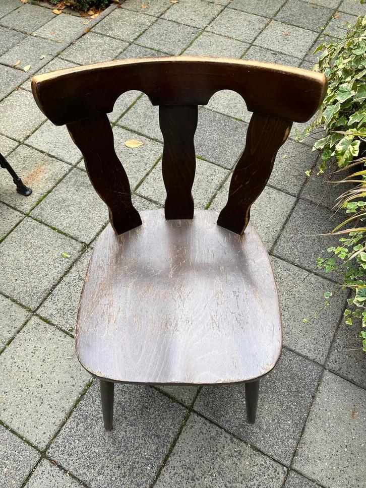 4 stuks Vintage Bruine Kroegstoelen, Huis en Inrichting, Stoelen, Gebruikt, Eén, Hout, Bruin, Ophalen