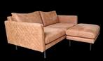 Cognac kleur leather look bankje, twee zitter + hocker., Huis en Inrichting, Banken | Bankstellen, 150 tot 200 cm, 75 tot 100 cm