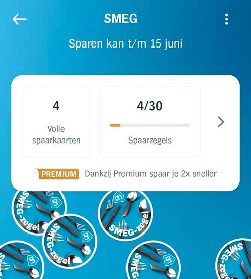 4x SMEG spaarkaart Albert Heijn, Tickets en Kaartjes, Kortingen en Cadeaubonnen, Eén persoon, Overige typen, Kortingsbon