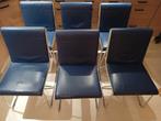 6 stuks Leolux Spring Dancer leer/chroom eetkamerstoelen, Huis en Inrichting, Stoelen, Ophalen, Gebruikt, Blauw, Leer