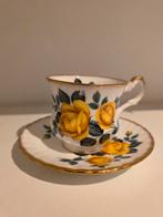 Rosina Fine Bone China Theekop en Schotel - Gele Roos, Ophalen of Verzenden