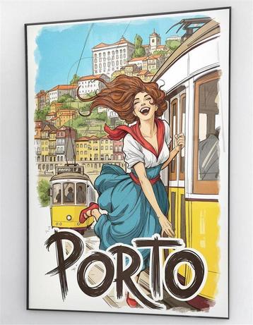 Porto Portugal Travel Poster Vintage Stijl Reisposter Tram K beschikbaar voor biedingen