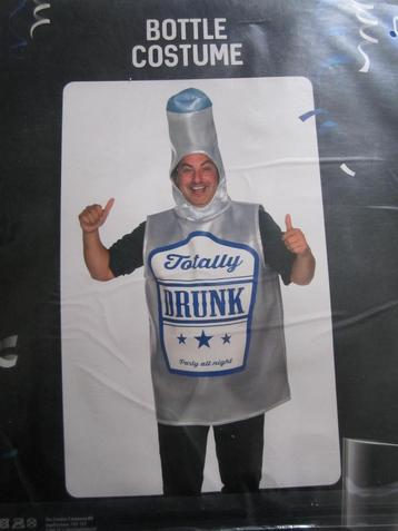 Carnaval fles kostuum met tekst "Totally drunk " Nieuw. beschikbaar voor biedingen