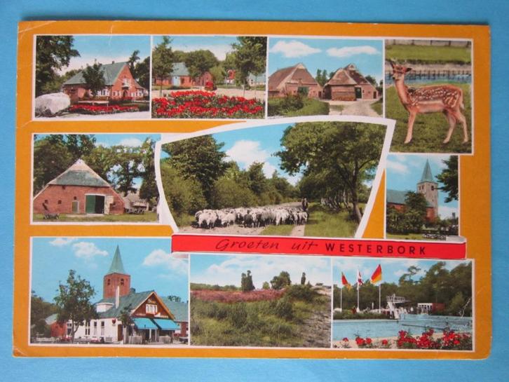 Ansichtkaart: Westerbork Groeten uit. Een Oase in d'Olde Lan, Verzamelen, Ansichtkaarten | Nederland, Gelopen, Drenthe, 1960 tot 1980