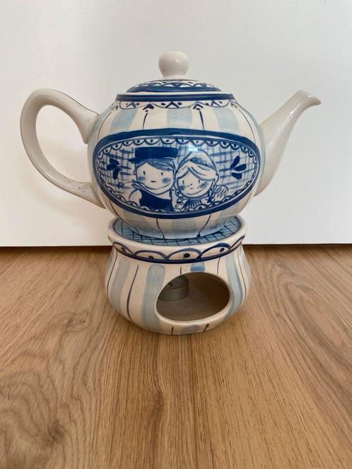 Vintage Theepot met Warmhoudplaatje Blauw-Wit Motief, Antiek en Kunst, Antiek | Keramiek en Aardewerk, Ophalen of Verzenden