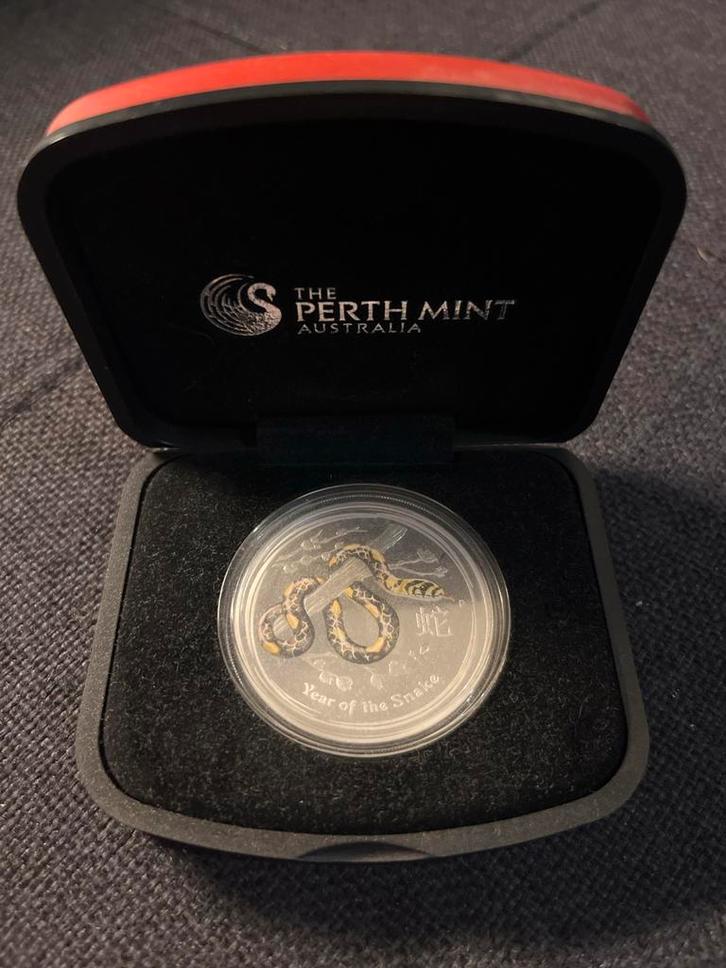 Lunar II year of the snake 2013, gekleurd Perth Mint, Postzegels en Munten, Munten | Oceanië, Losse munt, Zilver, Ophalen of Verzenden