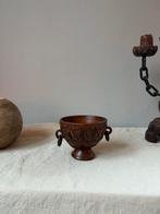 Vintage ceramic bruin brutalist stijl schaal & ringen  h9cm, Porselein of Keramiek, Schaal, Rond, Ophalen of Verzenden