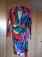 Gekleurde jurk, lange mouw, met schoudervulling, mt. 42/44., Overige kleuren, Maat 42/44 (L), Ophalen of Verzenden, Zo goed als nieuw