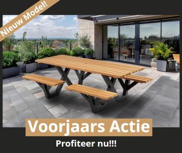Stijlvolle picknicktafel met stalen frame – oerdegelijk ! beschikbaar voor biedingen