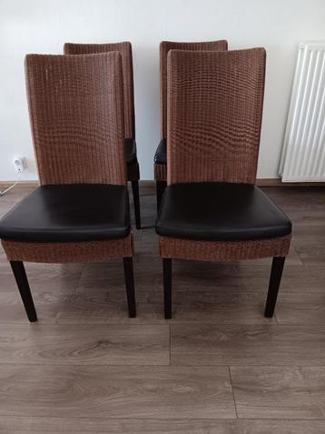 4 zgan loom stoelen eetkamerstoelen leren zitting riet rotan beschikbaar voor biedingen