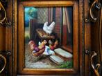 Schilderij haan / kippen pluimvee fraaie goudvergulde lijst, Ophalen of Verzenden
