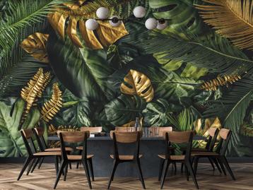Groene bladeren met goud fotobehang Vlies 368x254cm beschikbaar voor biedingen