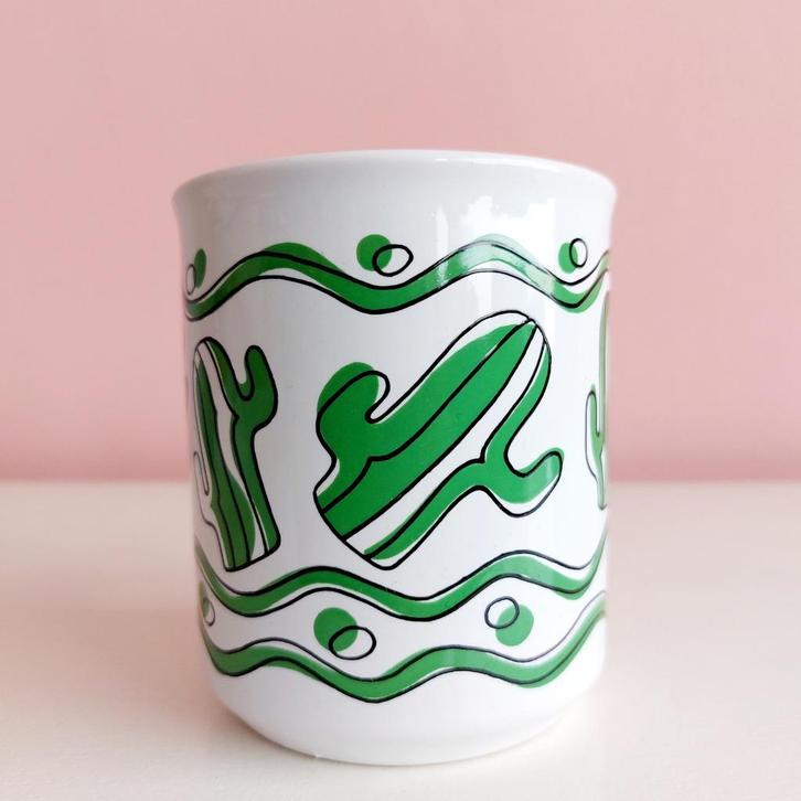 Vintage Tams 90's mok cactus, Huis en Inrichting, Keuken | Servies, Kop(pen) en/of Schotel(s), Overige stijlen, Glas, Ophalen of Verzenden