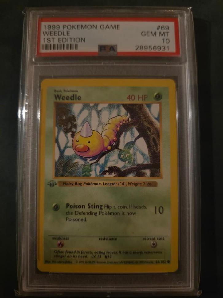 Weedle 1st Edition Shadowless PSA 10, Hobby en Vrije tijd, Verzamelkaartspellen | Pokémon, Nieuw, Ophalen of Verzenden