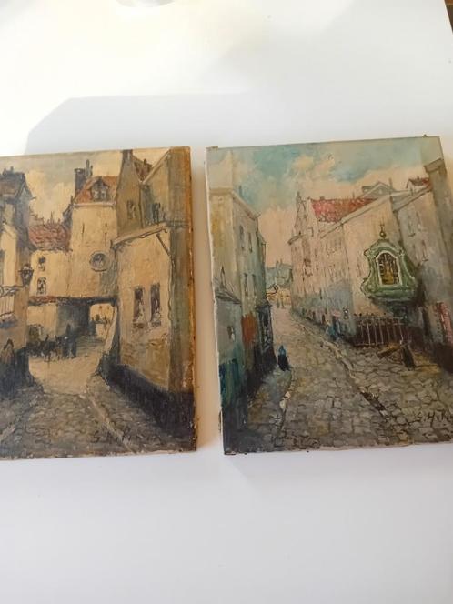2 oude schilderijtjes, Antiek en Kunst, Curiosa en Brocante, Ophalen of Verzenden