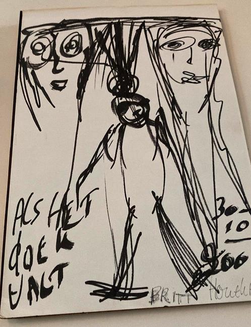 Britt Houtkamp ALS HET DOEK VALT in lijst gedateerd, Antiek en Kunst, Curiosa en Brocante, Verzenden