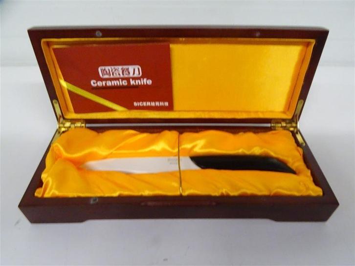 A6766. Mes in opbergdoos met Aziatische Tekens, Huis en Inrichting, Keuken | Bestek, Gebruikt, Rvs of Chroom, Ophalen of Verzenden