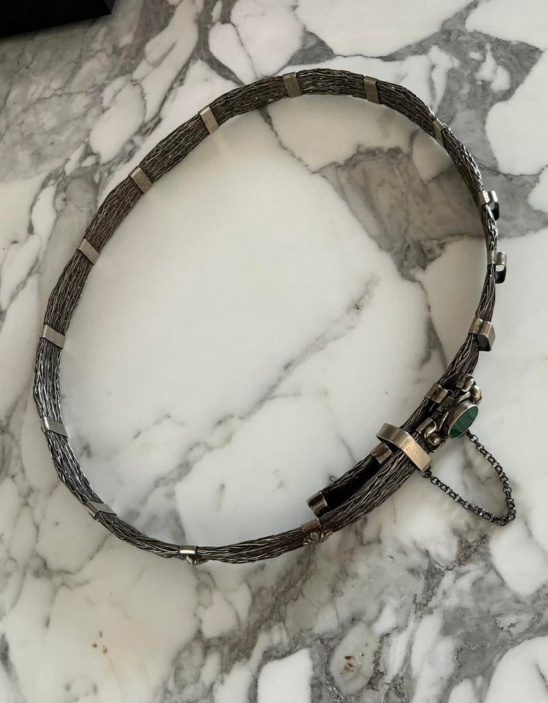 Bijzonder metalen ceintuur met malachiet steen taille 87 -67, Kleding | Dames, Riemen en Ceinturen, 5 cm of meer, Ophalen of Verzenden