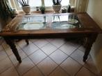 Stevige grenen vintage tafel. 150x75x78.geslepen vensterglas, 150 tot 200 cm, Gebruikt, Rechthoekig, Vintage