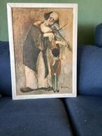 Oud schilderij: Clown met viool, Antiek en Kunst, Ophalen of Verzenden