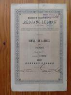 Aandeel Mijnbouw Maatschappij Redjang-Lebong - 1898, Postzegels en Munten, Aandelen en Waardepapieren, Ophalen of Verzenden, Voor 1920