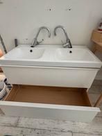 Ikea Dubbele Wastafel + kast met twee laden + 2 Grohe Kranen, Ophalen, Gebruikt, 100 tot 150 cm, Minder dan 100 cm
