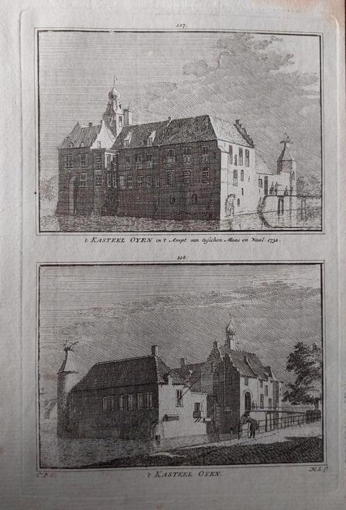 227-228 / Kasteel Oyen in Ampt tusschen Maas en Waal Gravure, Antiek en Kunst, Kunst | Etsen en Gravures, Ophalen of Verzenden