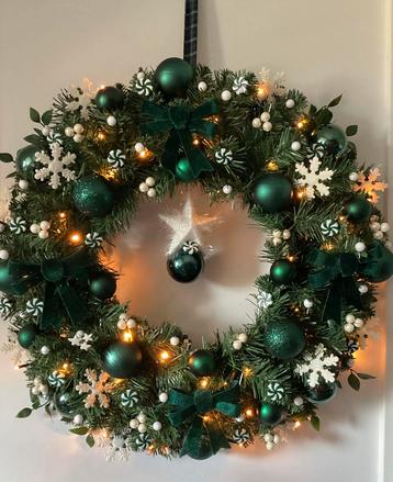 Super mooie & unieke grote kerstkrans met verlichting 60 cm beschikbaar voor biedingen
