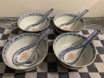 Chinese rijstkommetjes met lepels - porselein - vintage, Verzenden