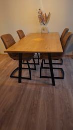 Mango houten eethoek + suedine stoelen, Huis en Inrichting, Tafels | Eettafels, Ophalen of Verzenden