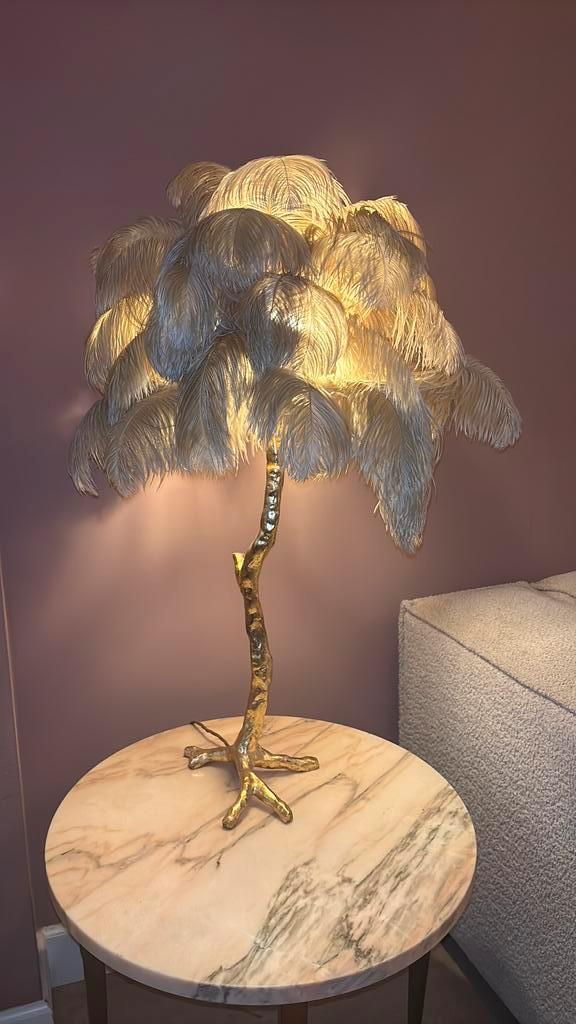 veren lamp (struisvogelveren), Huis en Inrichting, Lampen | Tafellampen, Gebruikt, Minder dan 50 cm, Ophalen